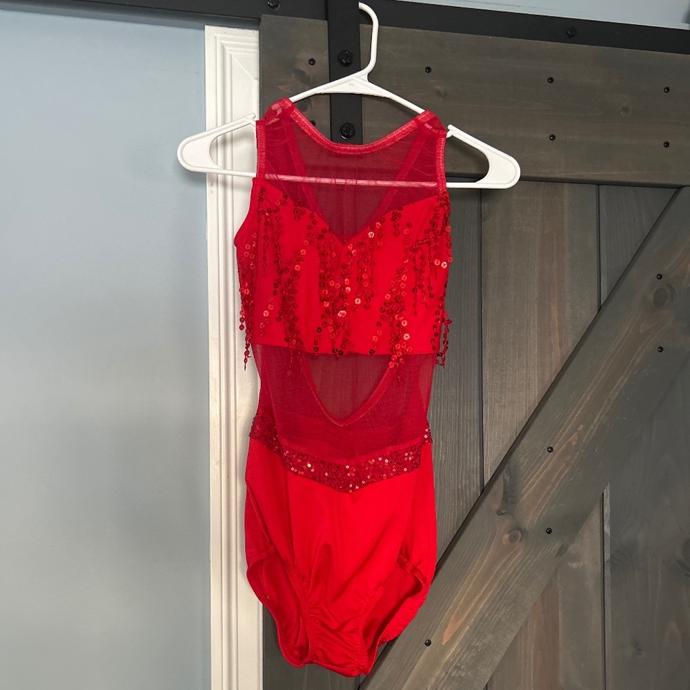 Red Kelle Dance Costume w/sequin fringe